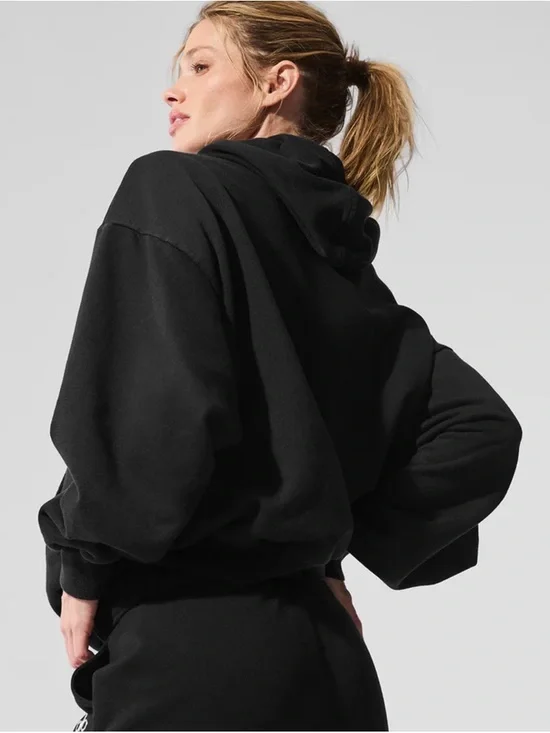 ALO Yoga Black Relaxed Drawstring Hoodie - tag missing - Picture 2 of 5